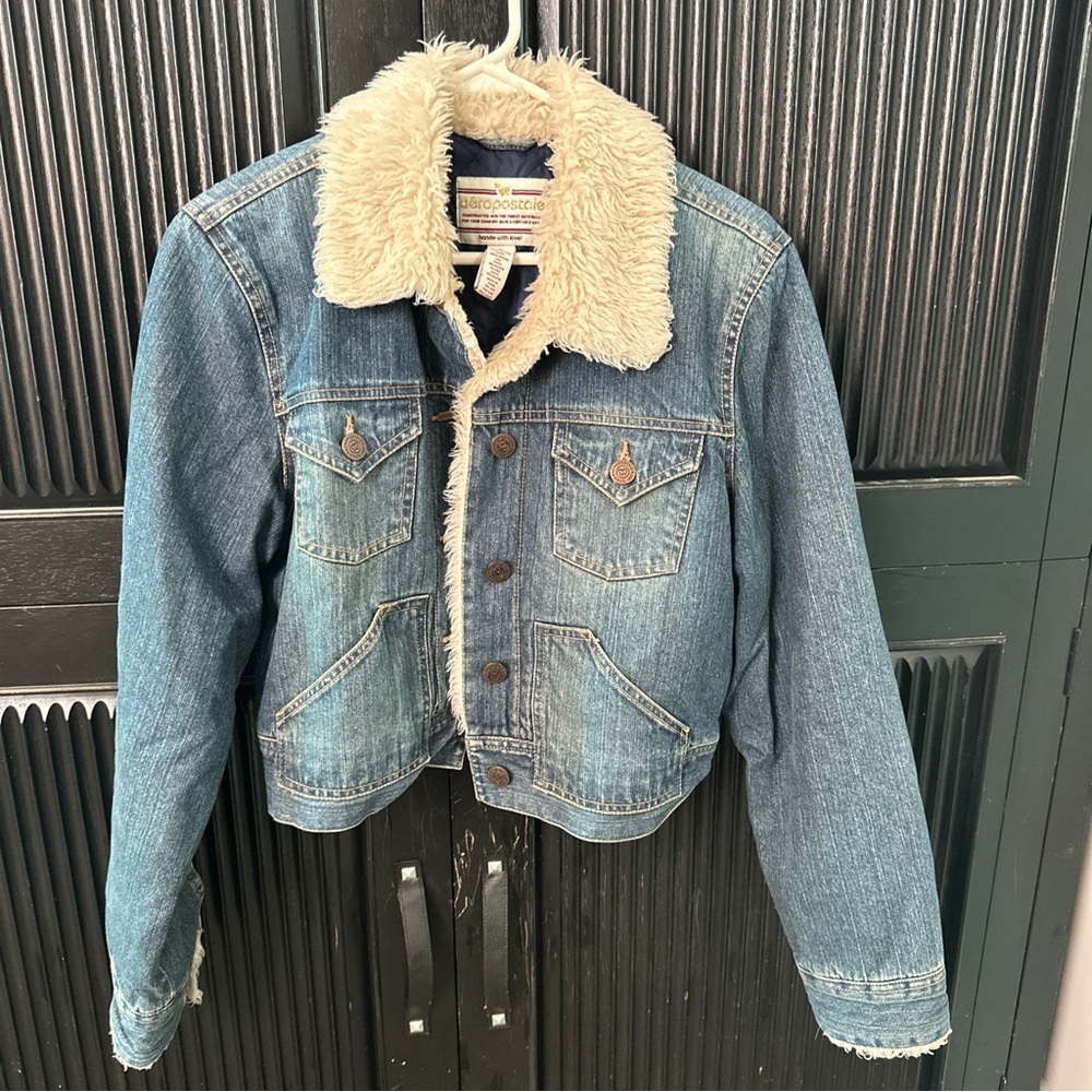 Aeropostale faux fur jean jacket large